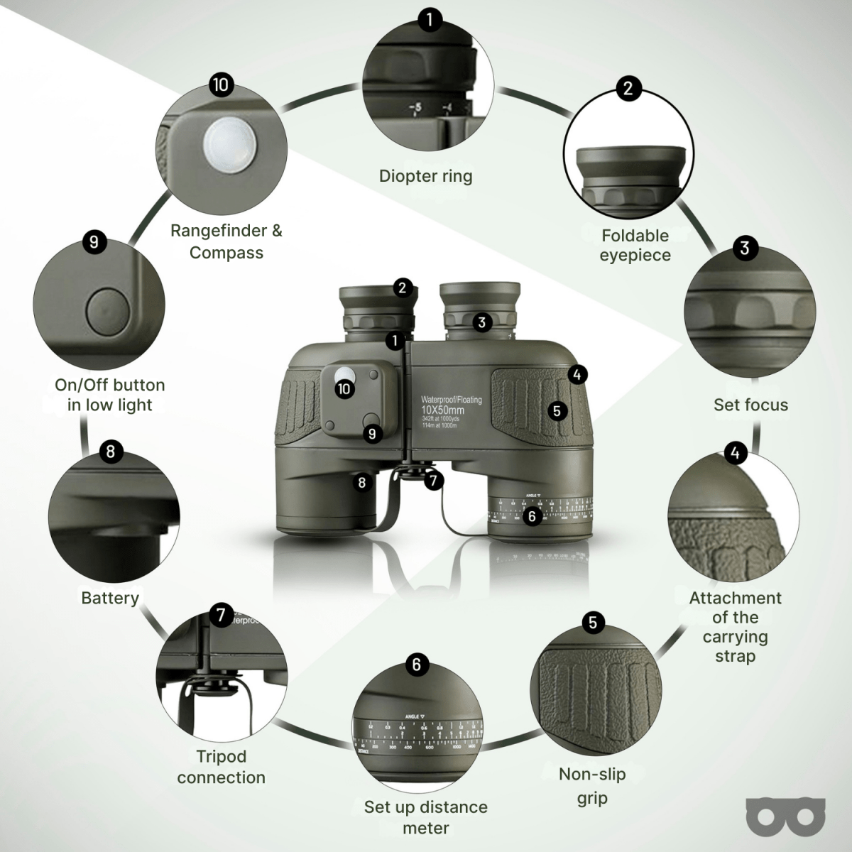 10x50 Binoculars with Rangefinder - Zoomble