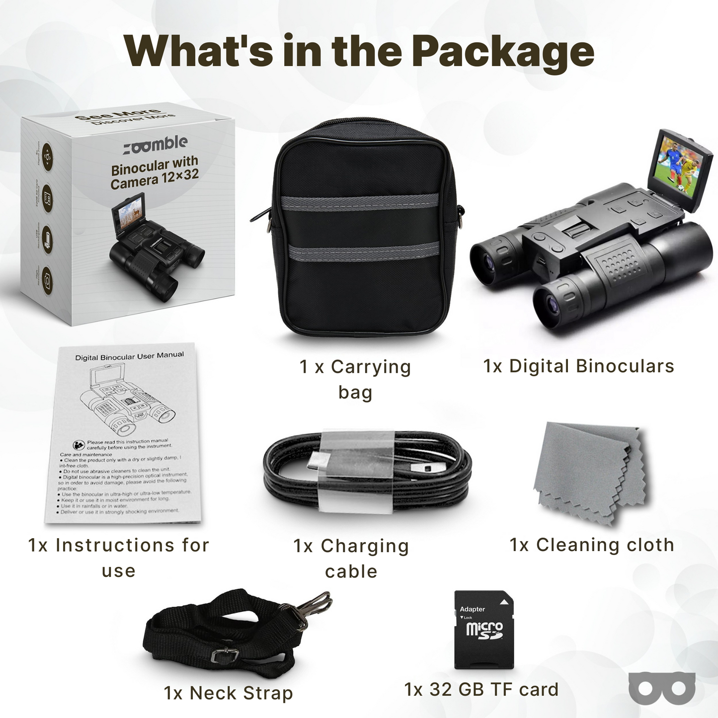 Zoomble 12x32 Digital Binoculars with Camera