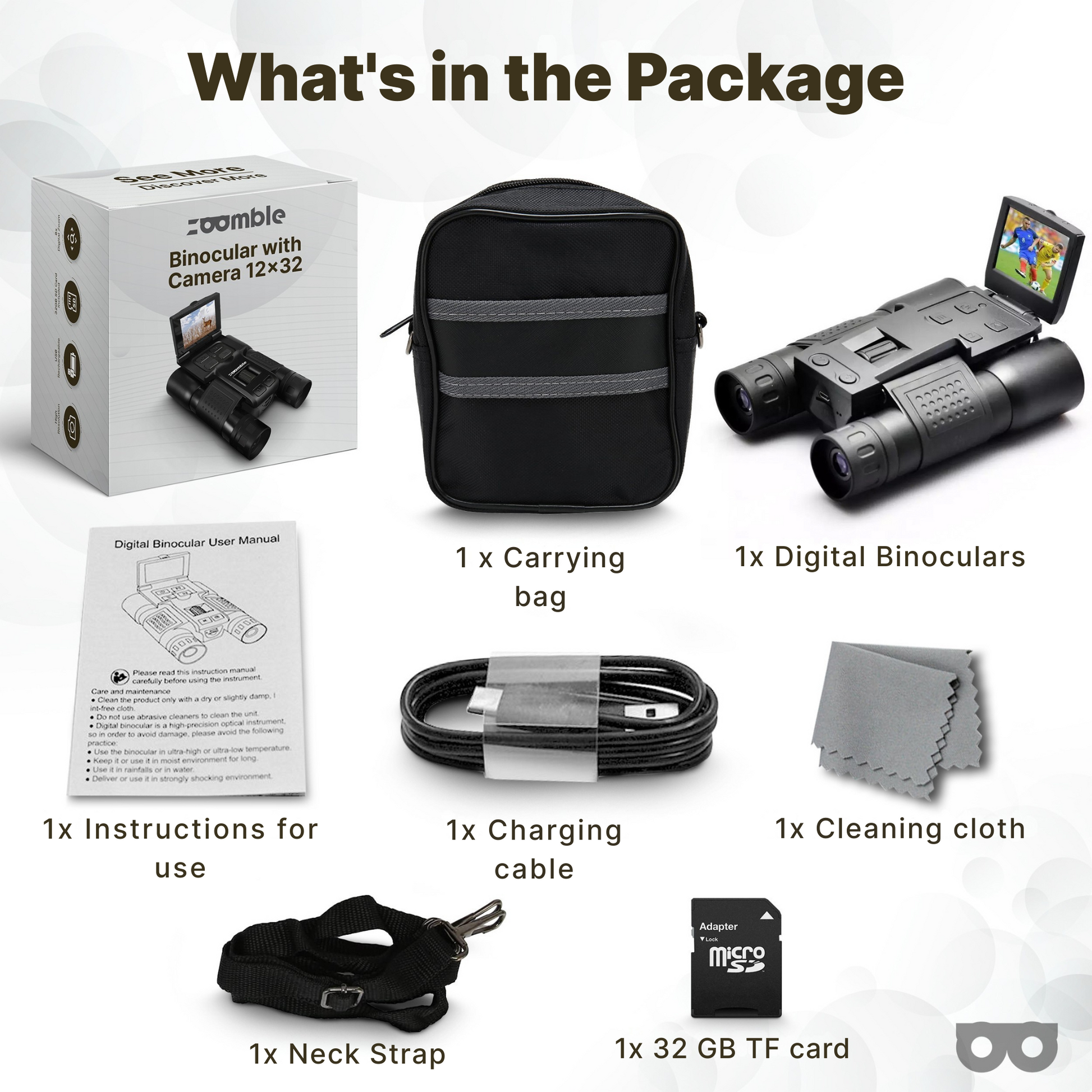 Zoomble 12x32 Digital Binoculars with Camera