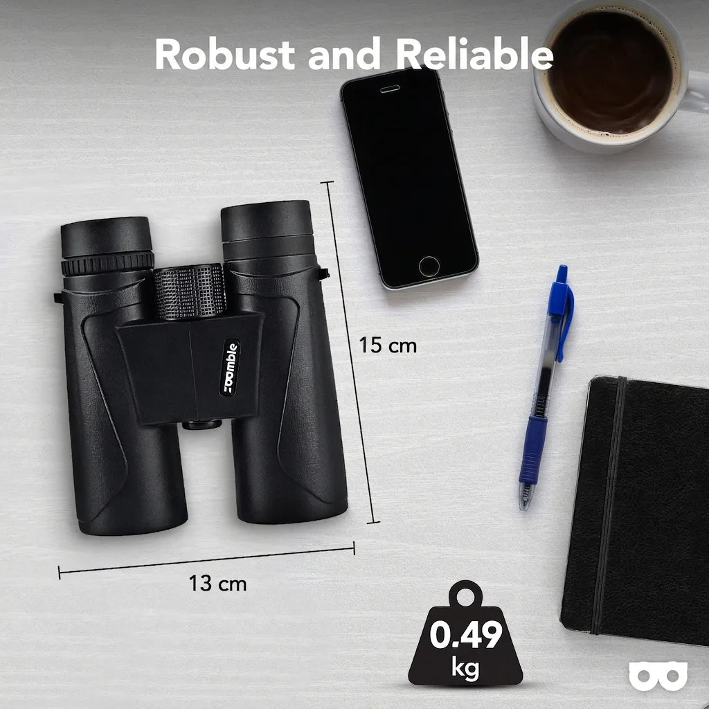 Zoomble 12x42 binoculars size 13x15cm weight 0.49kg - compact and robust